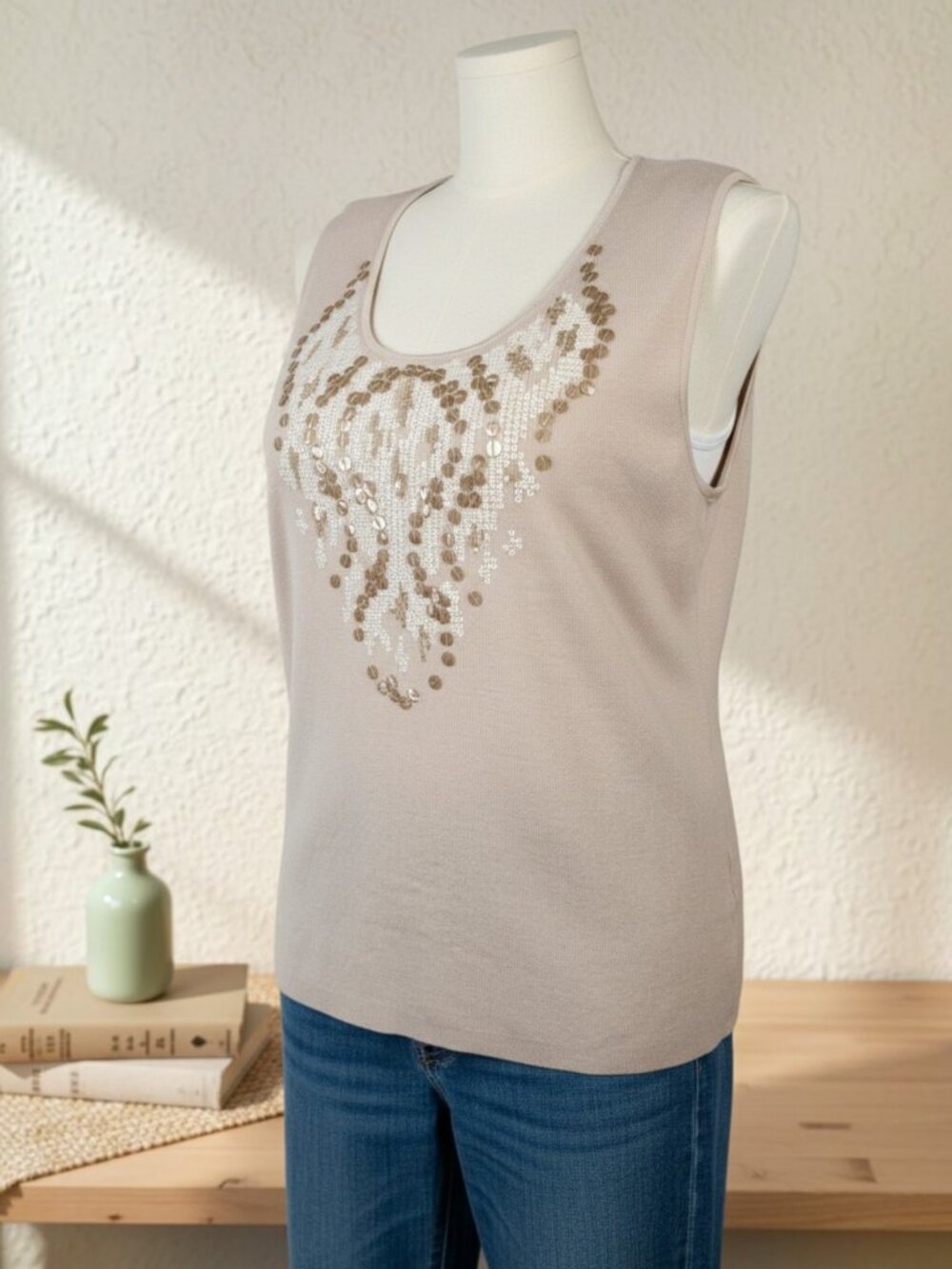 Ruby Rd Taupe Sequin Sweater Tank NWT Plus Size 1X